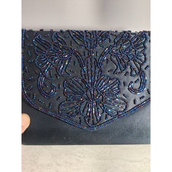 Blue Small Evening Bag or Clutch Nytlites Satin with embellishments - Picture 1 of 5
